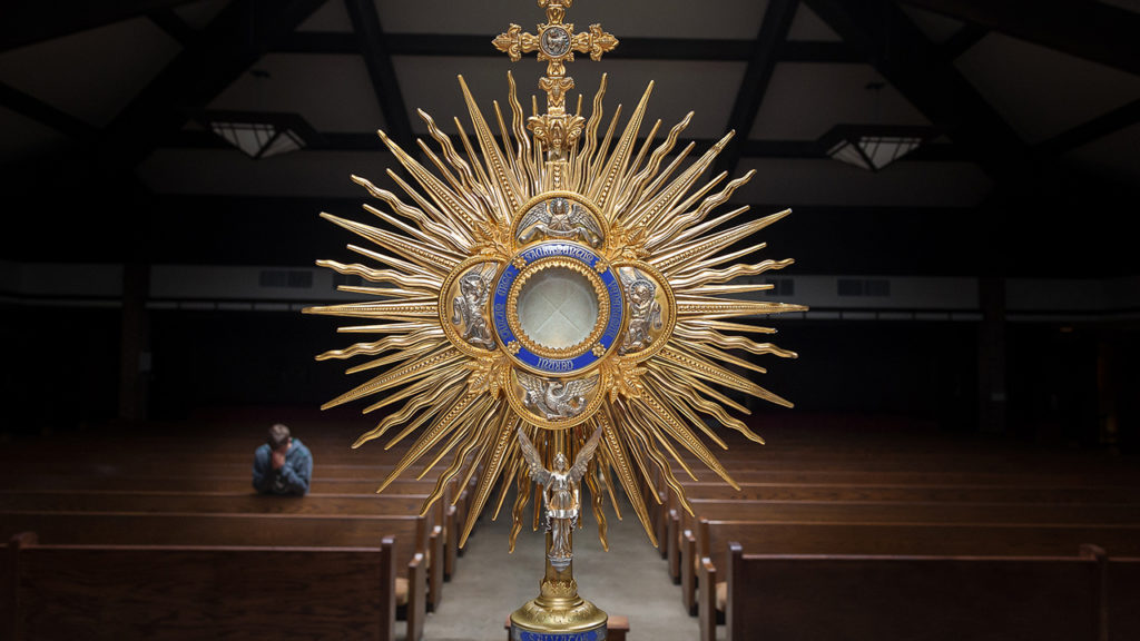 Eucharist presented for adoration in Catholic church